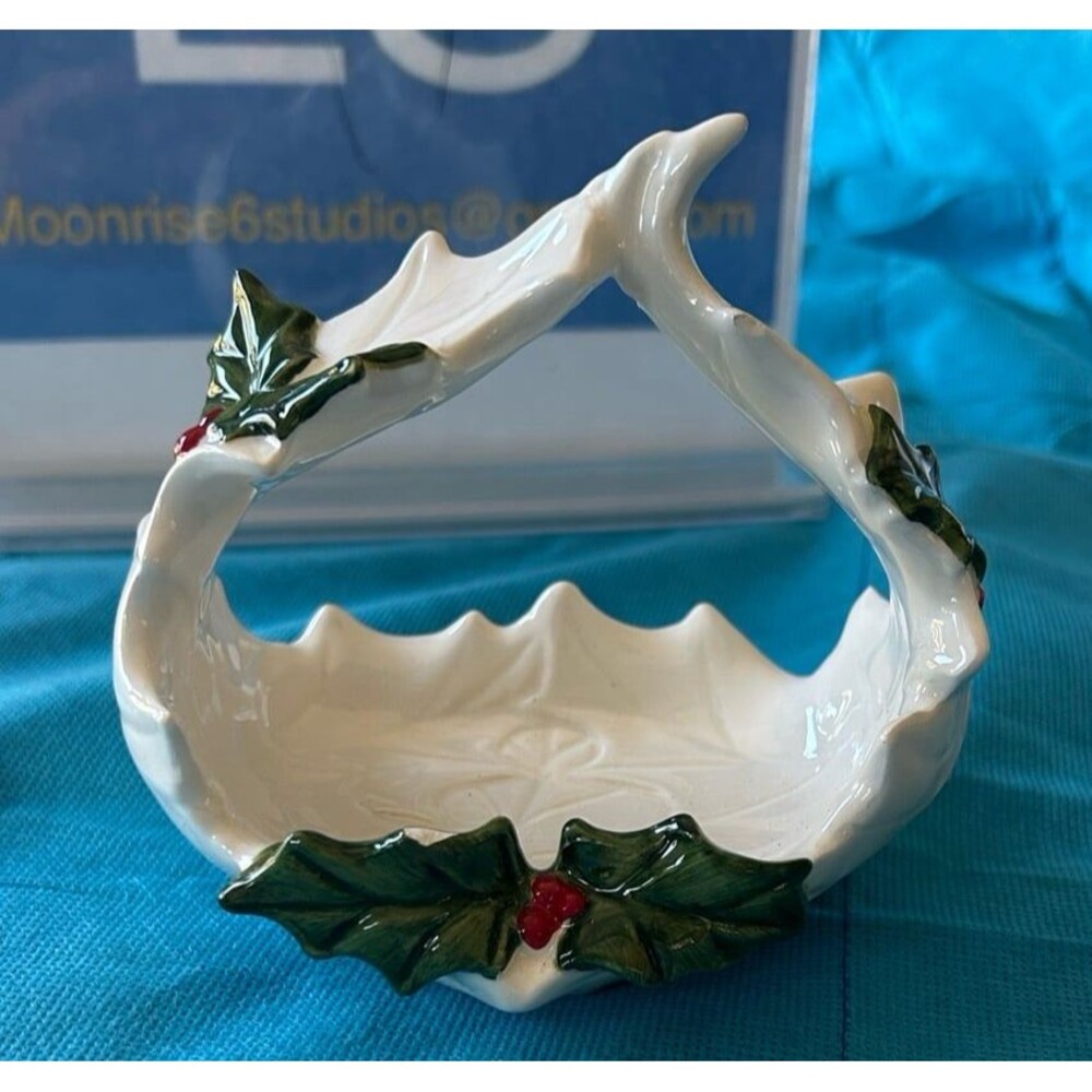 Vintage Lefton Christmas holly berry dish or relish dish